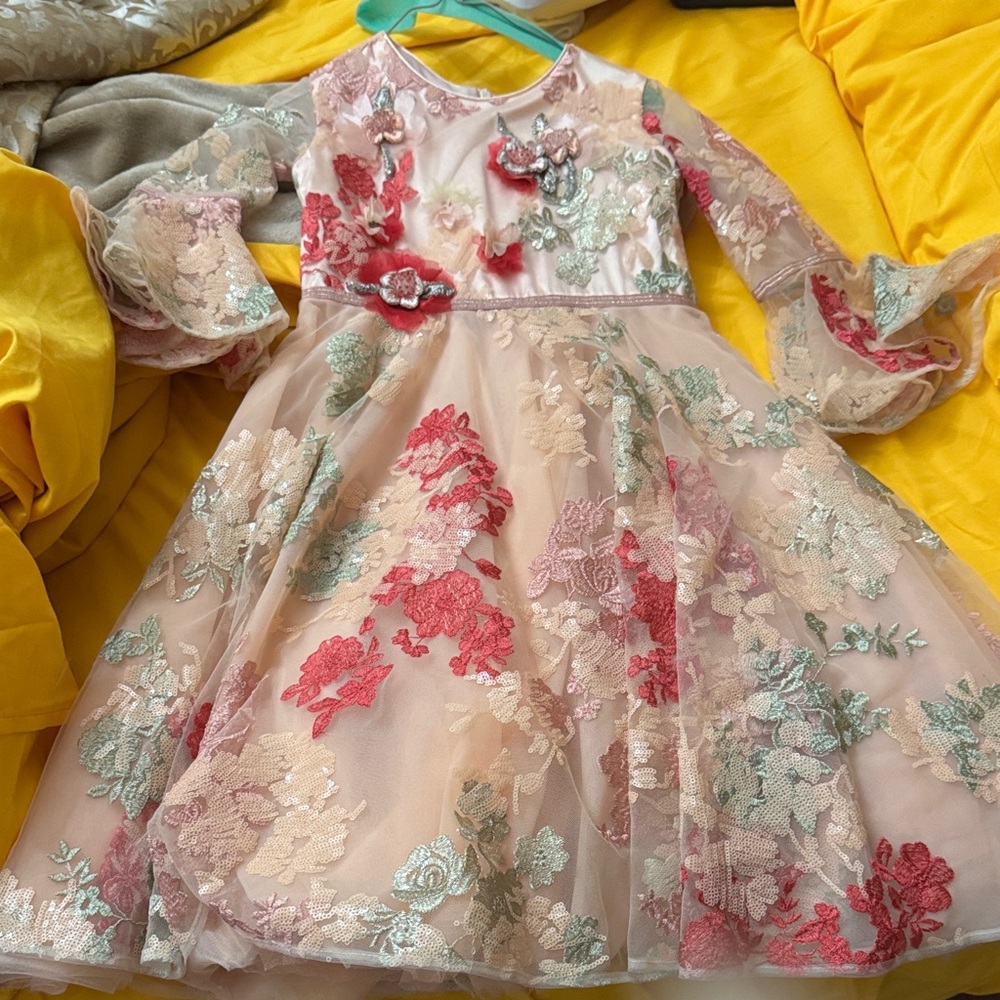 Elegant Floral Kids Dress with Embroidery